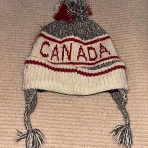 Kids Canada Knit Pom-Pom Hat - Gray and Red 3-5yrs